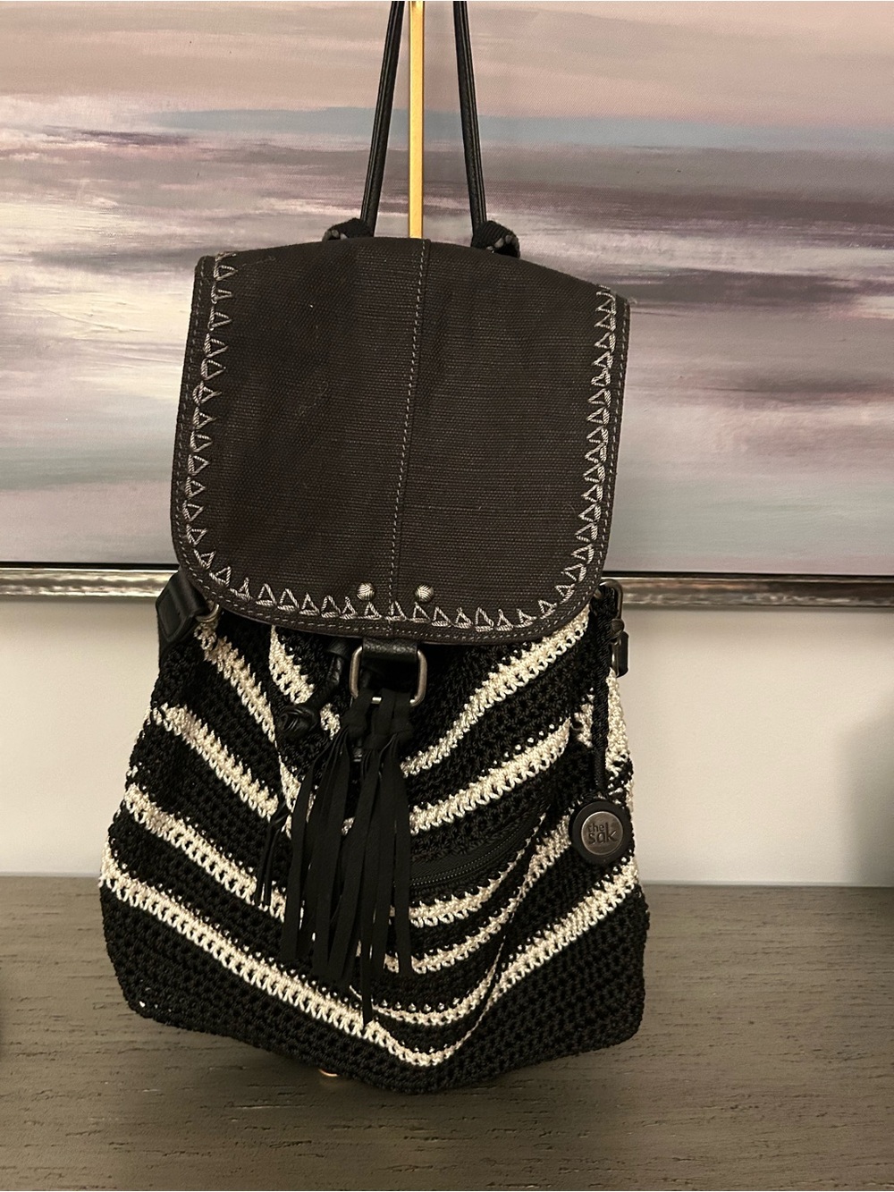 The Sak Sayulita Hand Crochet Converatable Drawstring Backpack EXCELLENT COND